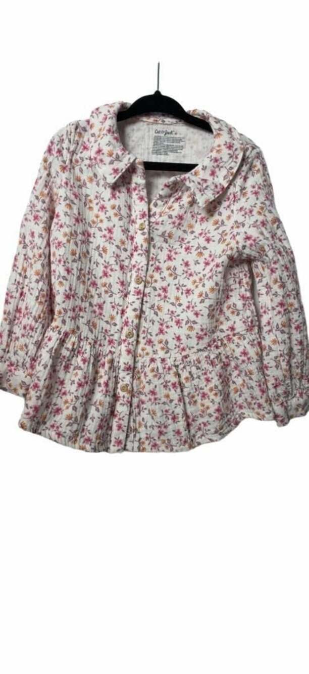 Cat & Jack Toddler Girls Floral Print Button Down Peplum Blouse Size 4T_K43